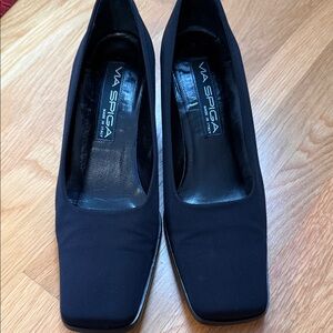 Via Spiga Black Square-Toe Heels